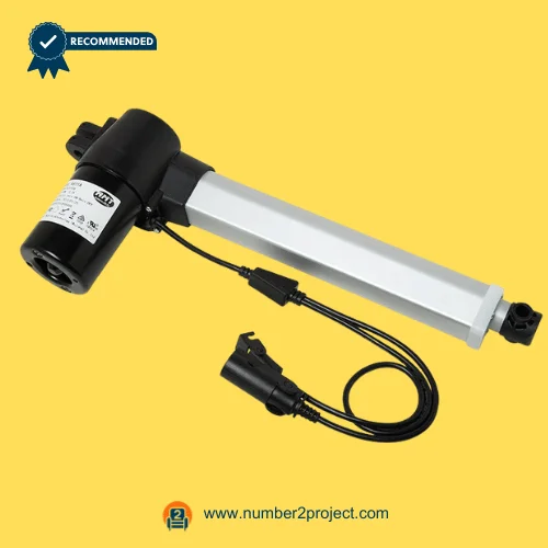 RMT R811A Linear Actuator Remacro Motor for ReclinerLift Chair – Angled Assembly View RMT R811A linear actuator Remacro motor for power recliner and lift chair with aluminum extension tube motor housing and connector cable motion furniture actuator Number2project