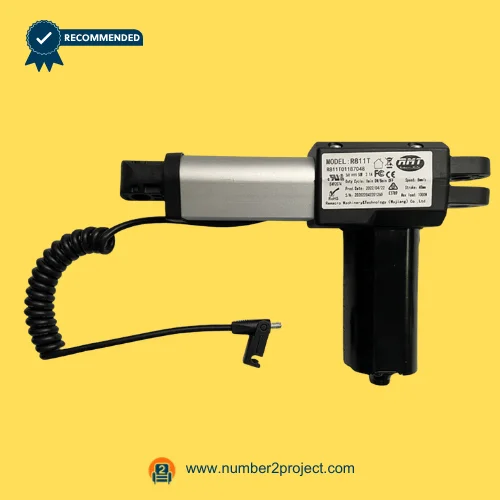 RMT R811T Linear Actuator Remacro Motor Assembly for ReclinerLift Chair – Full Motor Housing View RMT R811T linear actuator Remacro motor assembly for power recliner and lift chair with aluminum extension tube motor housing and coiled connector cable motion furniture actuator Number2project
