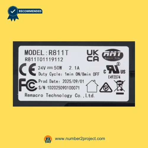 RMT R811T01119112 linear actuator label close-up showing Remacro Motor R811T specifications 24V 50W recliner lift chair actuator Number2project