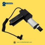 RMT R811T01172029 linear actuator motor angled view with aluminum drive tube and coiled connector cable for power recliner lift chair motion furniture Number2project