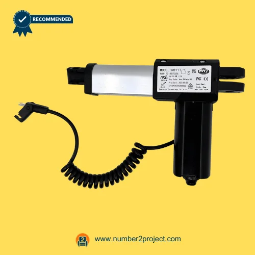 RMT R811T01187036 Linear Actuator for Power Recliner Lift Chair – Front View RMT R811T01187036 linear actuator motor with aluminum drive tube and coiled control cable for electric recliner and lift chair motion furniture replacement actuator Number2project