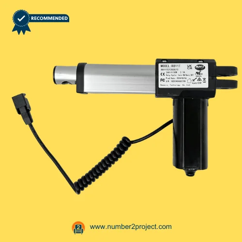 RMT R811T01200073 Linear Actuator for ReclinerLift Chair – Side View with Coiled Cable rmt r811t01200073 linear actuator recliner lift chair motor with coiled cable and connector electric motion furniture actuator side view number2project