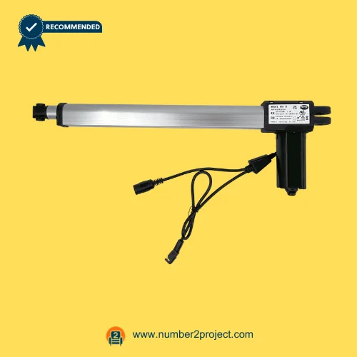 RMT R811T02430250 Linear Actuator for ReclinerLift Chair – Full Assembly View RMT R811T02430250 linear actuator motor for power recliner and lift chair with aluminum extension tube and motor housing motion furniture actuator Number2project