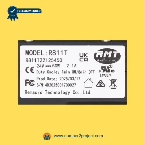 RMT R811T22125450 linear actuator specification label 24V 50W Remacro Technology recliner lift chair motor identification plate close up Number2project