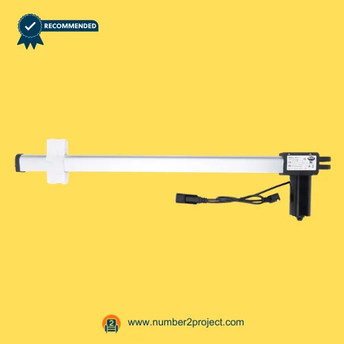 RMT R811T22125450 Linear Actuator for ReclinerLift Chair – Full Extension Assembly View RMT R811T22125450 linear actuator motor for power recliner and lift chair with extended aluminum drive tube and motor housing motion furniture actuator Number2project