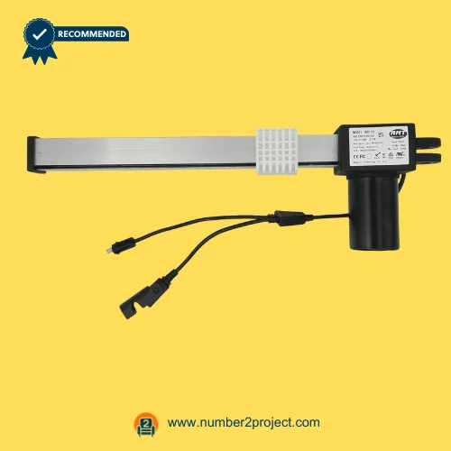 RMT R812101150228 Linear Actuator for ReclinerLift Chair – Full Assembly View RMT R812101150228 linear actuator motor for power recliner and lift chair with aluminum extension tube guide block motor housing and connector cable motion furniture actuator Number2project