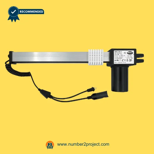 RMT R812102123245 Linear Actuator for ReclinerLift Chair – Full Assembly View RMT R812102123245 linear actuator motor for power recliner and lift chair with aluminum extension tube guide block motor housing and connector cable motion furniture actuator Number2project