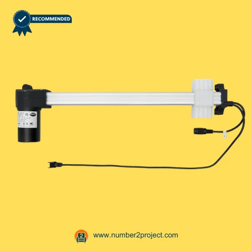 RMT R812302040333 Linear Actuator for ReclinerLift Chair – Full Assembly View RMT R812302040333 linear actuator motor for power recliner and lift chair with aluminum extension tube stabilizing guide block and connector cable motion furniture actuator Number2project