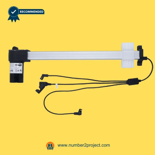 RMT R8123N2040333 Linear Actuator for ReclinerLift Chair with Triple Plug – Full Assembly View RMT R8123N2040333 linear actuator motor for power recliner and lift chair with aluminum extension tube guide block motor housing and triple connector cable motion furniture actuator Number2project