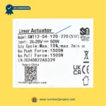 SMT SMT12-04-120-220 51F actuator label showing 24-29V 50W specifications 1500N force duty cycle recliner motor sticker close up Number2project