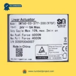 SMT SMT60-03-377-200 97SF actuator label showing 24V 5A specifications 6000N push force 4000N pull recliner motor sticker close up Number2project