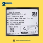 SMT SMT60-03-413-185 actuator label showing 24V 5A specifications 6000N push force 4000N pull recliner motor sticker close up Number2project