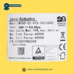 SMT SMT60-03-415-205 65S actuator label showing 24V 5A specifications 6000N push force 4000N pull recliner motor sticker close up Number2project