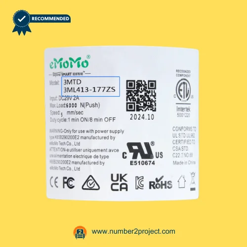 emomo 3mtd 3ml413-177zs linear actuator label close up 29v 2a actuator specification sticker recliner lift chair motor number2project