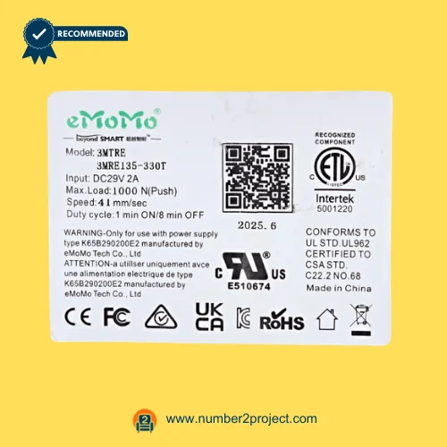 emomo 3mtre 3mre135-330t linear actuator label close up 29v actuator specification sticker recliner lift chair motor number2project