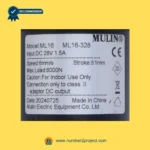 MULIN ML16-328 linear actuator label showing 28V DC input 1.5A speed 6mm/s stroke 81mm max load 6000N recliner motor specifications Number2project