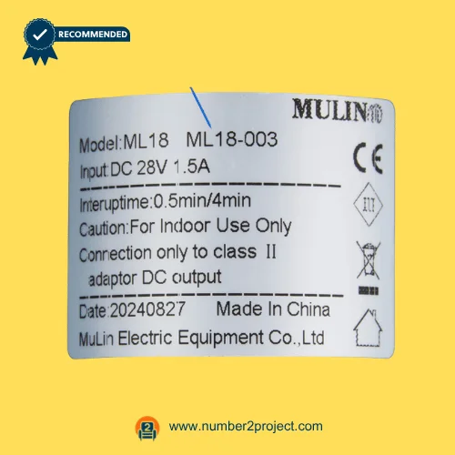 MULIN ML18-003 actuator label showing 28V DC input 1.5A duty cycle recliner lift chair motor specs close up Number2project