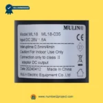 MULIN ML18-035 linear actuator label showing 28V DC input 1.5A duty cycle 0.5min on 4min off recliner motor specifications Number2project