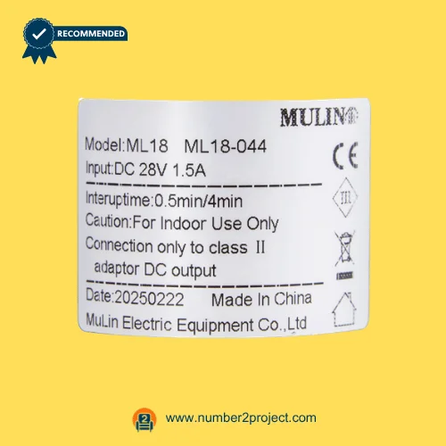 MULIN ML18-044 linear actuator label showing model ML18 DC 28V input interuptime specifications recliner actuator label close up Number2project