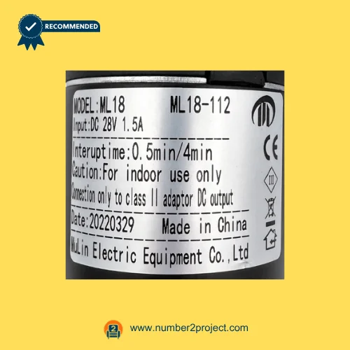 MULIN ML18-112 linear actuator label showing 28V DC input 1.5A duty cycle and safety specs recliner lift chair motor detail close up Number2project