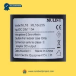 MULIN ML18-235 linear actuator label showing 28V DC input 1.5A duty cycle 0.5min on 4min off recliner motor specifications Number2project