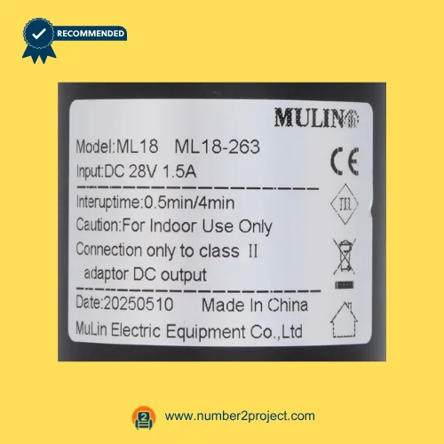 MULIN ML18-263 linear actuator label showing model ML18 DC 28V input interuptime specifications recliner actuator label close up Number2project