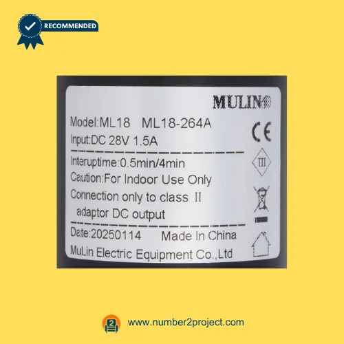 MULIN ML18-264A linear actuator label showing model ML18 DC 28V input interuptime specifications recliner actuator label close up Number2project