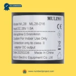 MULIN ML28-016 linear actuator label showing 28V DC input 1.5A duty cycle and safety specifications recliner lift chair motor detail close up Number2project