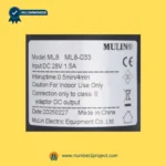 MULIN ML8-033 linear actuator label showing model ML8 DC 28V input interuptime specifications recliner actuator label close up Number2project