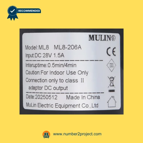 MULIN ML8-206A linear actuator label showing 28V DC input 1.5A duty cycle and safety specifications recliner lift chair motor detail close up Number2project