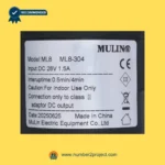 MULIN ML8-304 linear actuator label showing 28V DC input 1.5A duty cycle 0.5min on 4min off recliner motor specifications Number2project