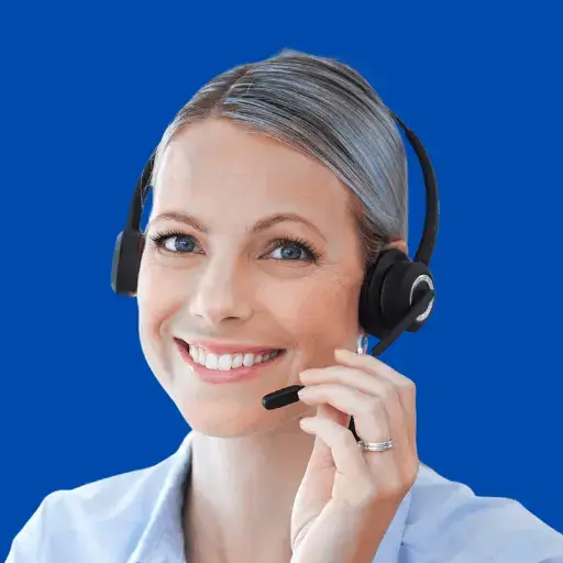 Front-facing customer support agent wearing a headset