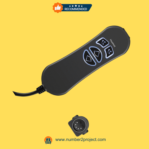 4-Button Recliner Remote with 5-Pin Round Plug – Sofa and Recliner Part by Number2Project 4-button recliner remote control with round 5-pin connector, designed for sofa and recliner lift chairs.