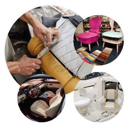 Car upholstery shop near me – Premier Upholstery showcasing luxury auto interior, boat seat repair, and custom furniture upholstery in Sacramento