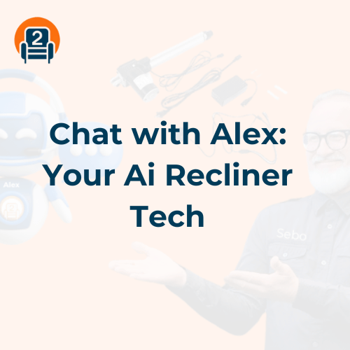 Image of Alex, the AI Recliner Tech, alongside recliner repair tools, inviting users to interact for troubleshooting and solutions