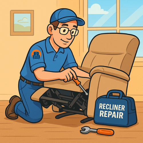 Mobile Recliner Technician Jobs – Number2project Opportunity 2025 Number2project recliner repair technician adjusting a power recliner in a living room – high-income mobile repair business opportunity 2025
