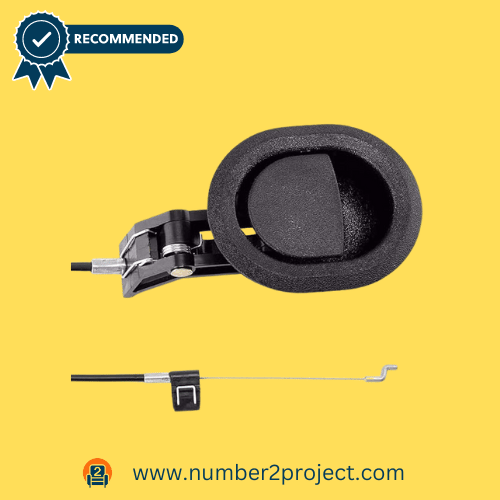 Plastic recliner pull handle and cable set by ttmagic, designed for compatibility with most recliner brands including Ashley and Lazy Boy. The handle is black, measuring 3 inches by 3.5 inches, with an exposed cable length of 4.9 inches