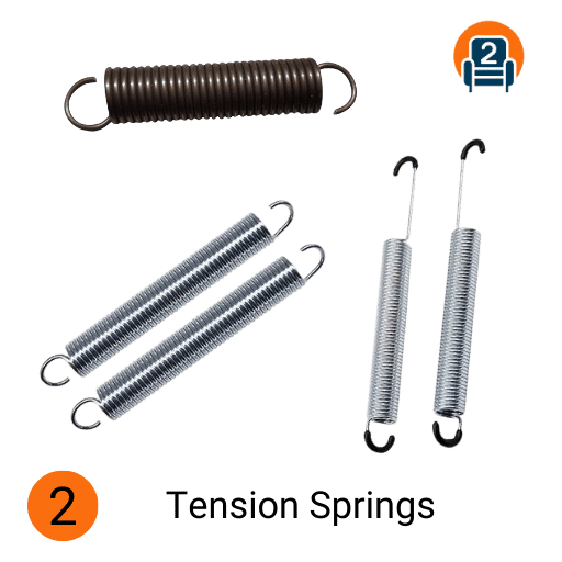Four recliner tension springs in various sizes and designs, with the Number2project logo and label "2 Tension Springs" on a green background.